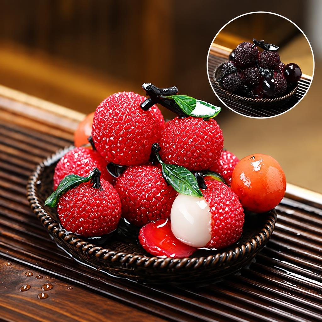 Decorazione per vassoio da tè con litchi in resina — Litchi a colore cangiante con base