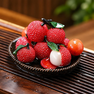 Decorazione per vassoio da tè con litchi in resina — Litchi a colore fisso con base