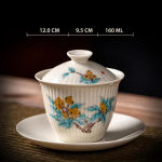 Gaiwan decorato in porcellana con motivi floreali — Fiori giallo-arancio