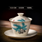 Gaiwan decorato in porcellana con motivi floreali — Foglie turchesi maculate