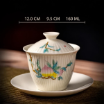 Gaiwan decorato in porcellana con motivi floreali — Motivo rosa e giallo