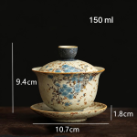 Gaiwan in ceramica a fiori dipinti — Arrotondato, fiori azzurri