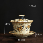 Gaiwan in ceramica a fiori dipinti — Svasato, fiori giallo-arancio