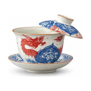 Gaiwan in ceramica con drago rosso