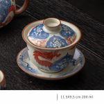 Gaiwan in ceramica con drago rosso — Ciotola con coperchio e piattino