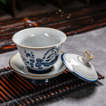Gaiwan in porcellana blu con decori dipinti a mano