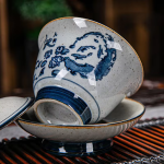 Gaiwan in porcellana blu con decori dipinti a mano