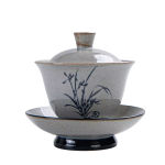 Gaiwan in porcellana blu con decori dipinti a mano