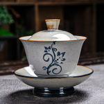Gaiwan in porcellana blu con decori dipinti a mano — Arabeschi floreali