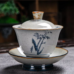 Gaiwan in porcellana blu con decori dipinti a mano — Bambù