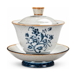 Gaiwan in porcellana blu con decori dipinti a mano — Ramo fiorito