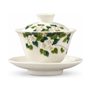 Gaiwan in porcellana con decori floreali e paesaggi