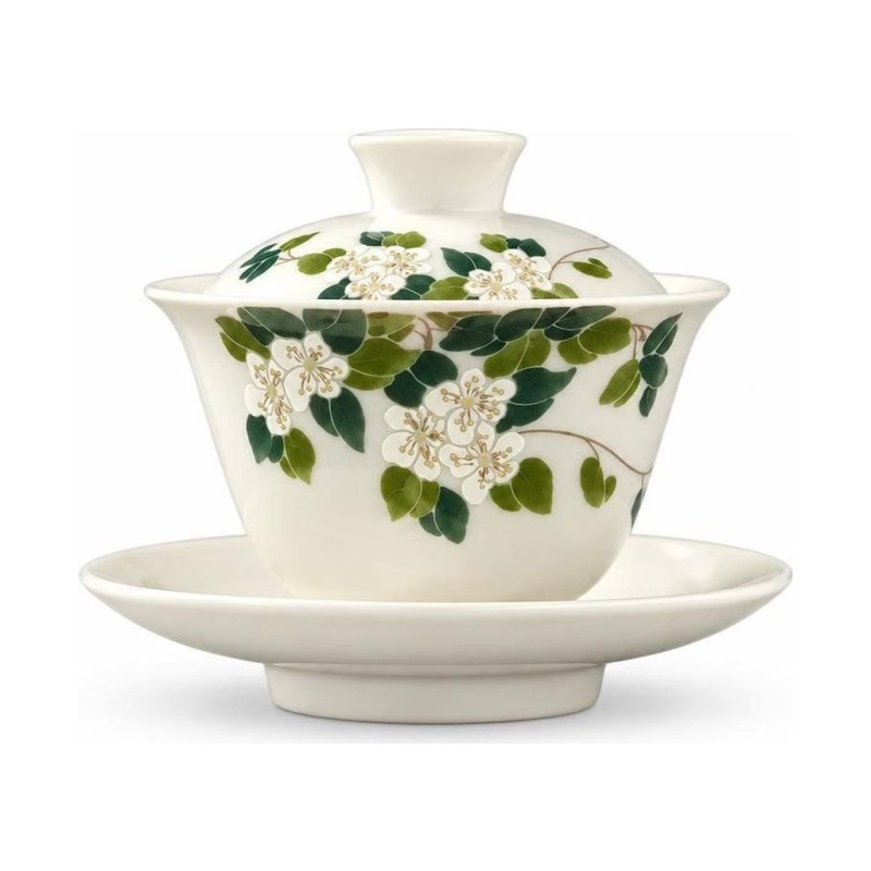 Gaiwan in porcellana con decori floreali e paesaggi