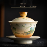 Gaiwan in porcellana con decori floreali e paesaggi — Paesaggio ocra 130 ml