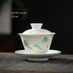 Gaiwan in porcellana con decori floreali e paesaggi — Paesaggio verde e blu