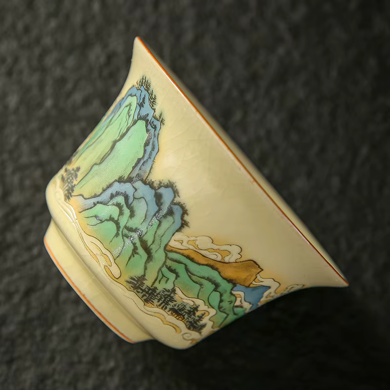 Gaiwan in porcellana con decori Montagne o Fiori