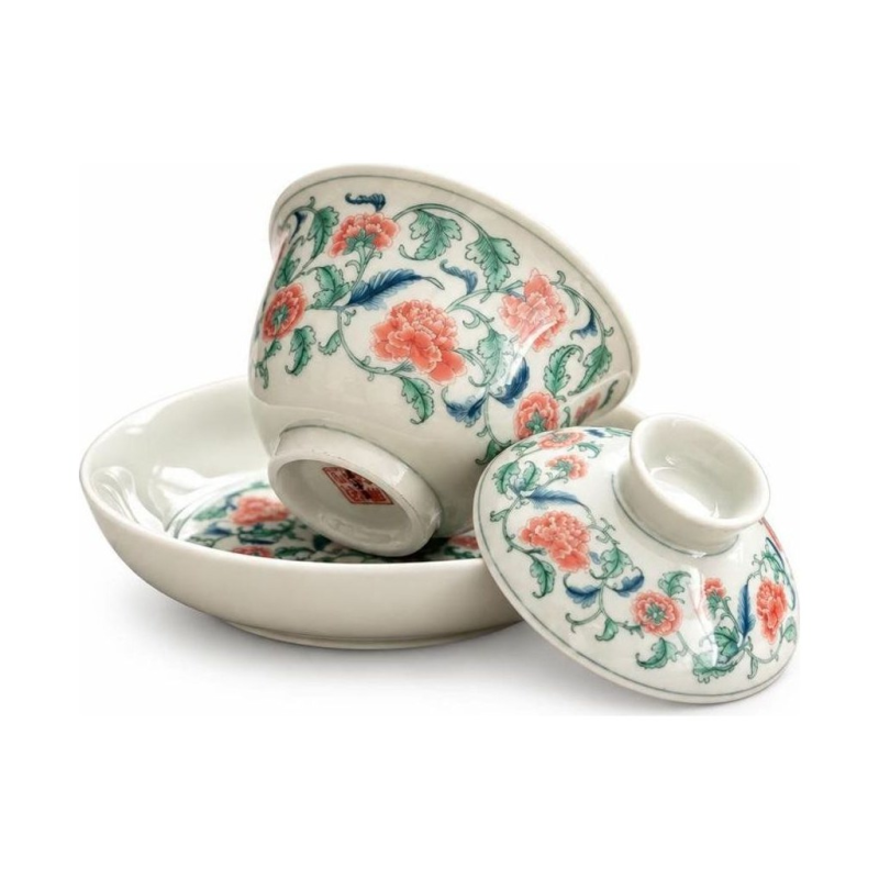 Gaiwan in porcellana con decoro floreale