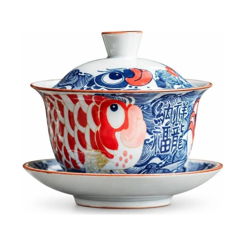 Gaiwan in porcellana decorato con pesci