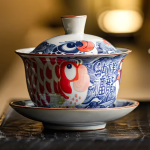 Gaiwan in porcellana decorato con pesci