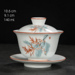 Gaiwan in porcellana di Dehua dipinto a mano — Rami fioriti blu pallido e ruggine
