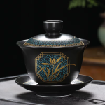 Gaiwan in porcellana nera da 180 ml — Fiori verticali