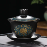 Gaiwan in porcellana nera da 180 ml — Medaglione smerlato