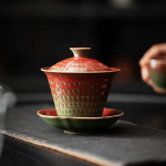 Gaiwan in porcellana rosso granato
