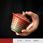 Gaiwan in porcellana rosso granato — 2 pezzi