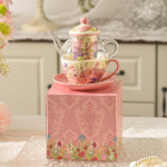 Servizio da tè con infusore in porcellana — Rosa corallo