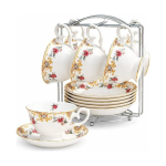 Servizio da tè in porcellana bone china floreale — Bianco con fiori colorati