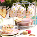 Servizio da tè in porcellana bone china floreale — Rosa floreale
