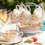 Servizio da tè in porcellana bone china floreale — Rosa pallido floreale