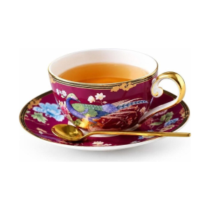 Servizio da tè in porcellana con decoro di pavoni e fiori