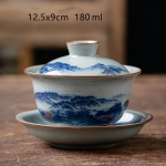Servizio da tè in porcellana con gaiwan o teiera — Ciotola con coperchio, paesaggi blu