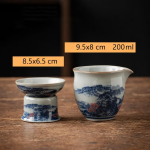 Servizio da tè in porcellana con gaiwan o teiera — Tazza con piede e teiera, paesaggi blu