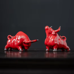 Statuetta cinese del bue in ceramica — Duo rosso