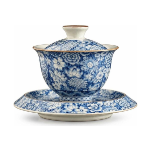 Tazza gaiwan in porcellana blu e bianca
