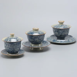 Tazza gaiwan in porcellana blu e bianca