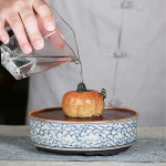 Tea pet a forma di zucca con rana in sabbia viola