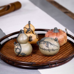 Tea pet a forma di zucca con rana in sabbia viola