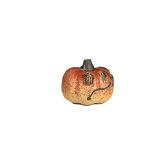 Tea pet a forma di zucca con rana in sabbia viola — Zucca rotonda crema-gialla e rosso-arancione