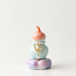 Tea pet a forma di zucca con smalto cristallino — Corallo, 8 × 5 cm
