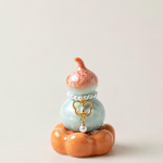 Tea pet a forma di zucca con smalto cristallino — Corallo, base arancione