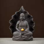 Tea pet Buddha con filtro per tè in argilla viola — Grigio scuro e oro