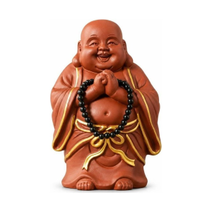 Tea pet Buddha ridente con rosario nero