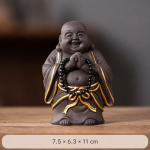 Tea pet Buddha ridente con rosario nero — Grigio scuro