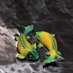 Tea pet carpa koi in resina — Duo verde scuro e giallo-verde