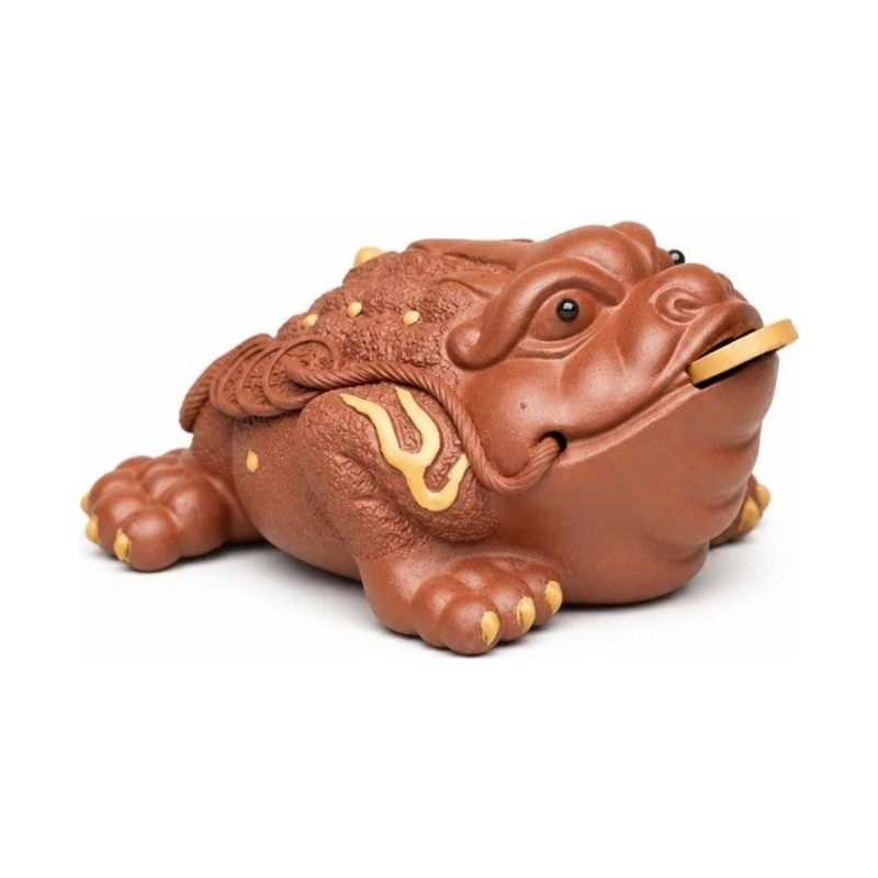 Tea pet in argilla viola a forma di rospo fatto a mano