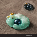 Tea pet in resina con duo di carpe — Verde menta e blu notte