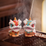 Tea pet leone danzante cinese in resina — Set da 2